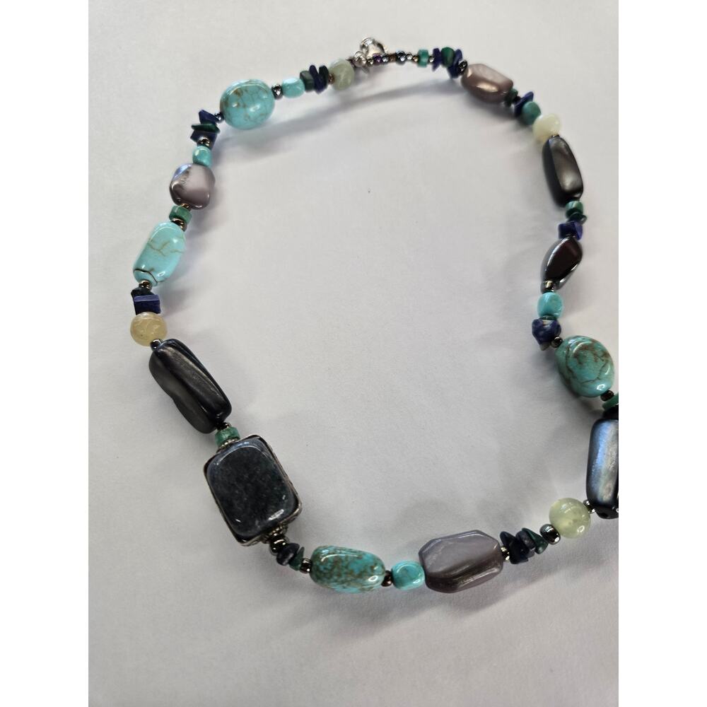 Coyote Bird Sterling Silver Multi Gemstone Beaded Necklace Artisan‎ Boho 17.5"